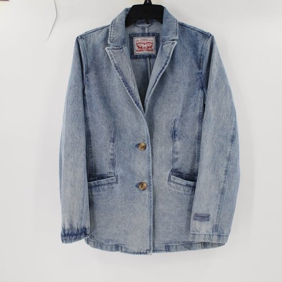 Levis denim Blazer Womens Small Single Breasted Two Button Cotton jacket blue - Picture 1 of 16